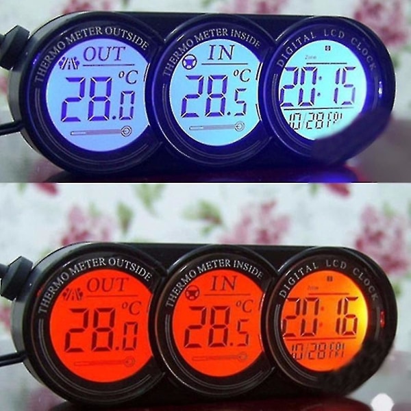 12v-24v Auto Bil Lcd Digital Inuti Utomhus Klocka Termometer Mätare