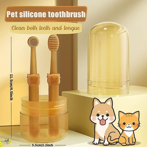 Koiran hammasharja, lemmikkieläinten silikonihammasharja kissan hampaiden harjaussarja, jossa säilytyskuppi, 360 Doggie Kitten -hammasharja Kielen puhdistusharja