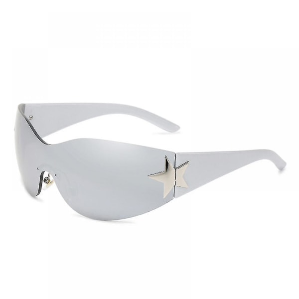 Båglösa Y2k-solglasögon,solglasögon Herrsolglasögon för kvinnor,båglösa Shield Y2k Wrap Around-solglasögon Trendiga Estetiska Y2k-glasögonskydd (silver)