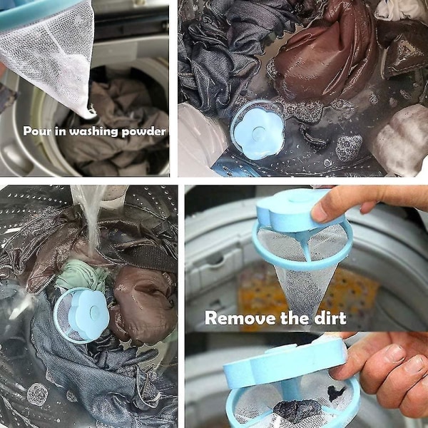 4 stk fnugfanger til tøjvask, kæledyrshårfjerner til tøjvask, vaskemaskine Flydende fnugnetpose Genanvendelig