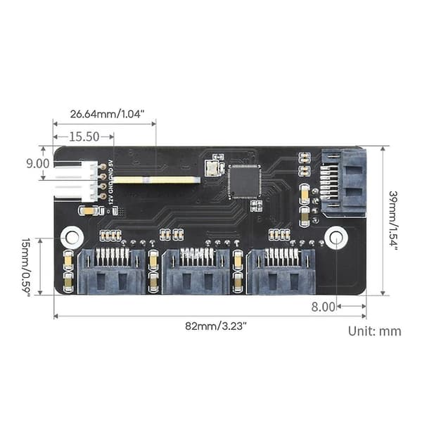 Cm4 4ch Sata3.0 grensesnittutvidelseskort 6gpbs høyhastighet for Raspberrypi