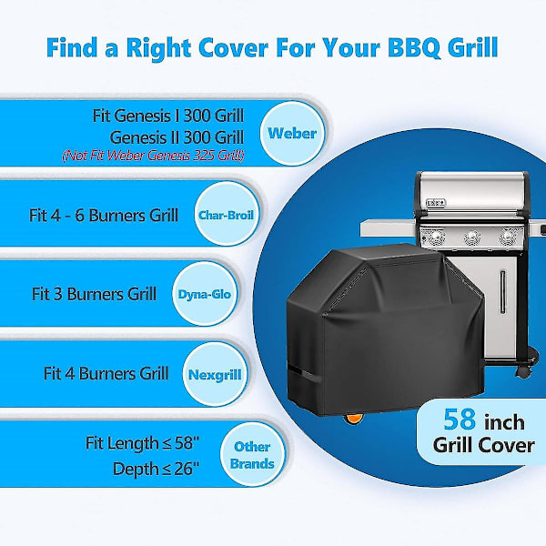 Grillöverdrag 58 tum, överlägset grillöverdrag för Weber Genesis 300-serie grill, 600d utomhusgrillöverdrag för Dyna-glo, Char-broil, Nexgrill, Monument