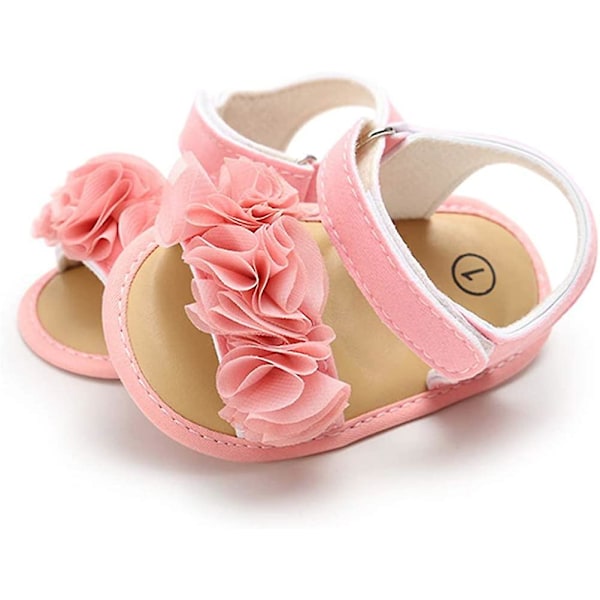 Spädbarn Baby Flickor Sommar Sandaler Med Blomma Mjuk Sula Nyfödd Småbarn Första Walker Spjälsäng Klänning Skor 01 pink 6-12 months infant