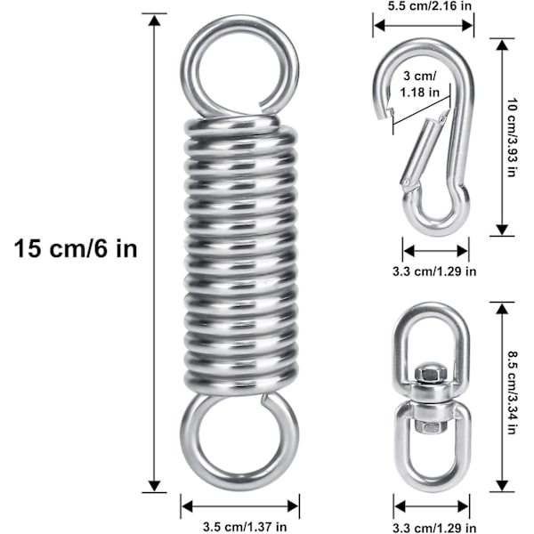 3-pack hängmattafjäderkrok och 1 ring 360° roterande, 304 rostfritt stål fjäder för hängstol, O