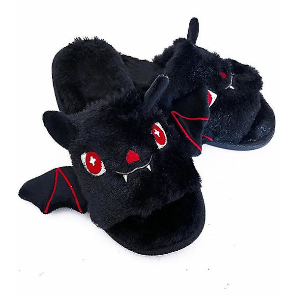 Halloween flaggermus dyresko myke plysj koselige åpne tå kvinner fuzzy tøfler black us 12