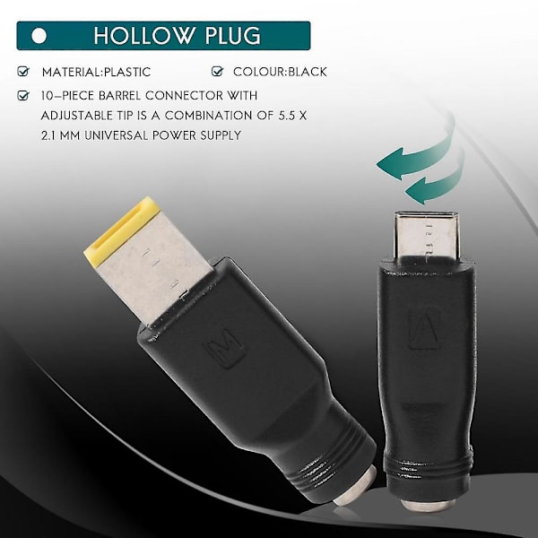 DC-strømkabel USB til 5,5x2,1 Multifunksjonell DC utskiftbar plugg