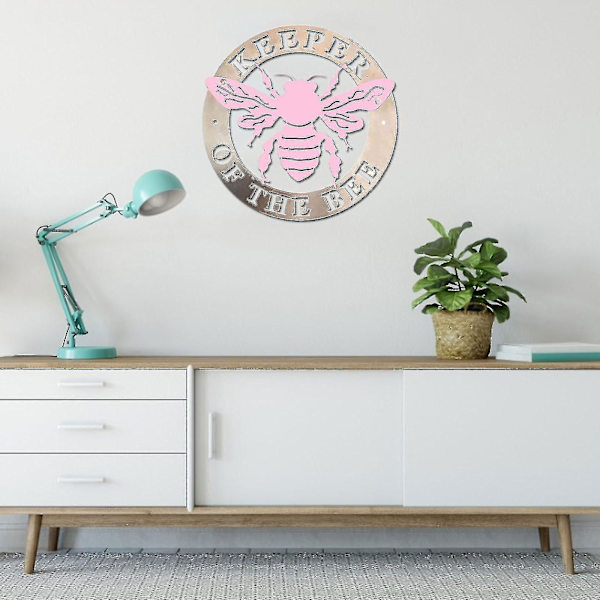 Metall Bee Board Dekorasjon Stor Dyresilhouette Med Bee Hanging Messenger (1 stk) Rosa