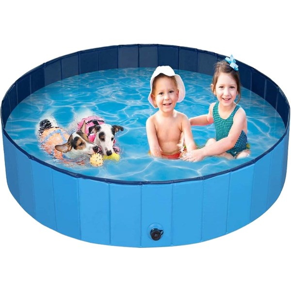 Sammenklappeligt hundebassin bærbart badekar Brusebad Badebassin til store og små dyrebarn udendørs eller indendørs (blå 120 * 30)
