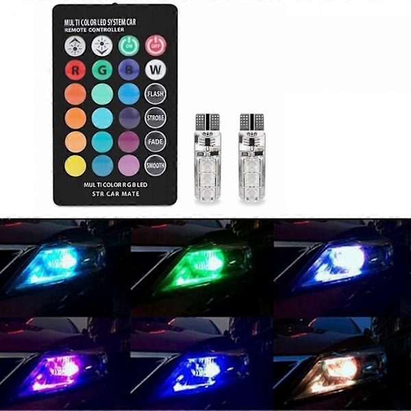 1 Par DC12V T10 5050 LED-lys 6 SMD RGB Takleselys + Fjernkontroll