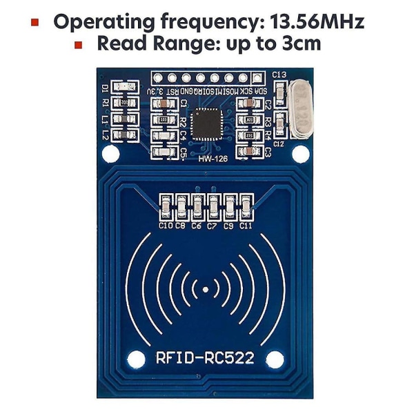 RFID-kit RC522 med läsare, chip och kort 13,56 MHz SPI-kompatibel med kompatibel Arduino och kompatibel Raspberry Pi