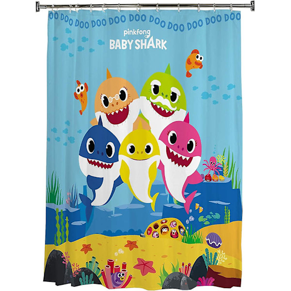 Børne badeværelse dekorativt stof bruseforhæng, 72 tommer x 72 tommer, Baby Shark