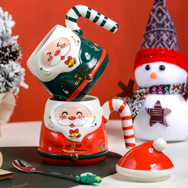 Amazonin Luova Piirretty Joulupukki Keramiikkamuki Internet-Julkkis Söpö Käsinmaalattu Vesi-Muki Joulu Muki Lahja green santa claus gift box 401-500ml