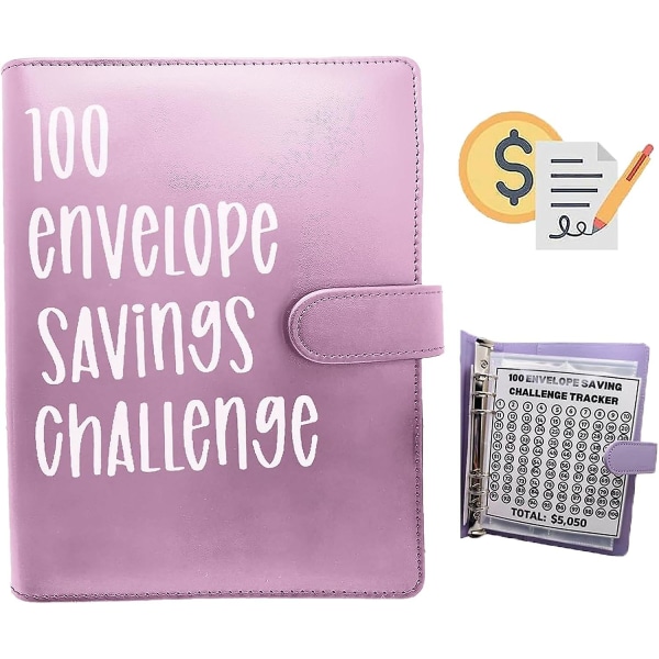 Utmaningspärm för 100 kuvert, enkelt och roligt sätt att spara 5 050 dollar, pärm för besparingsutmaningar, budgetpärm med kontantkuvert