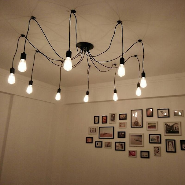 DIY-pendellamper, moderne retro-hængende lamper, Edison-pærearmaturer, edderkoppe-loftlampe, armatur til stue, boligindretning 1.2m 12 lights