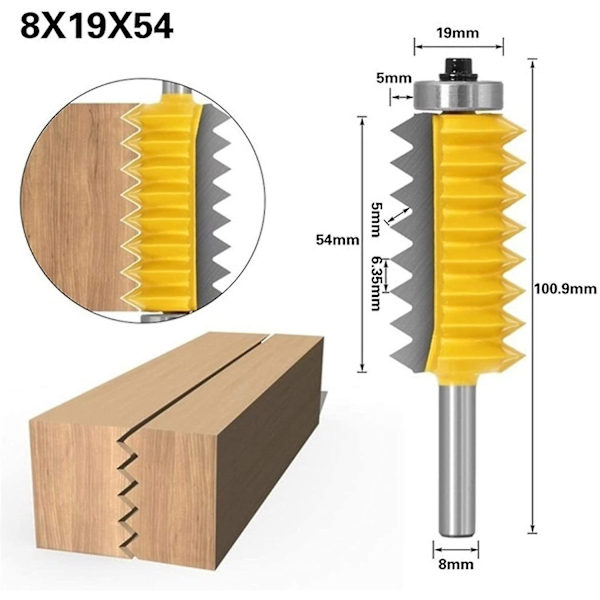 8 mm varren paneeli yläjyrsintä V-liitosreunaterät liimapuulle tappiliitokset puusepänliitokset CNC tappiliitosjyrsintä (koko: 8x19x54)