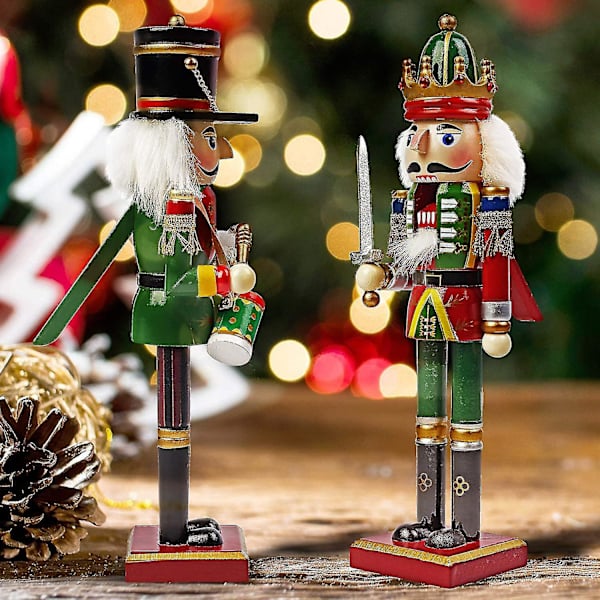 2 Store Trefigurer Jule-Nøtteknekker Soldat Med Stativ, 30cm - Tradisjonell Juledekorasjon - Sterk & Premium Kvalitet