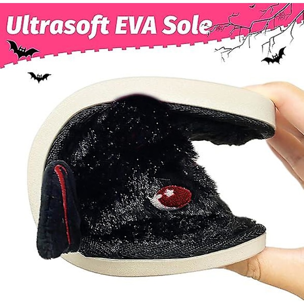 Halloween flaggermus dyresko myke plysj koselige åpne tå kvinner fuzzy tøfler black us 5