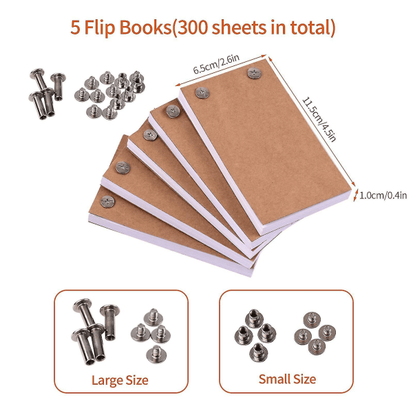 Blank Flip Book Kit med 300 ark animasjonspapir flipbook bindeskruer for LED-sporingslys