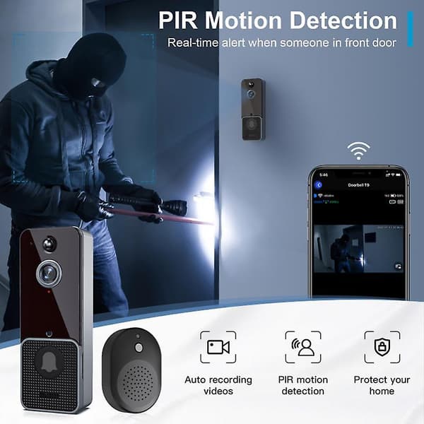 T6 Smart Trådlös Videodörrklocka Digital Visuell Intercom Wifi Dörrklocka Vattentät