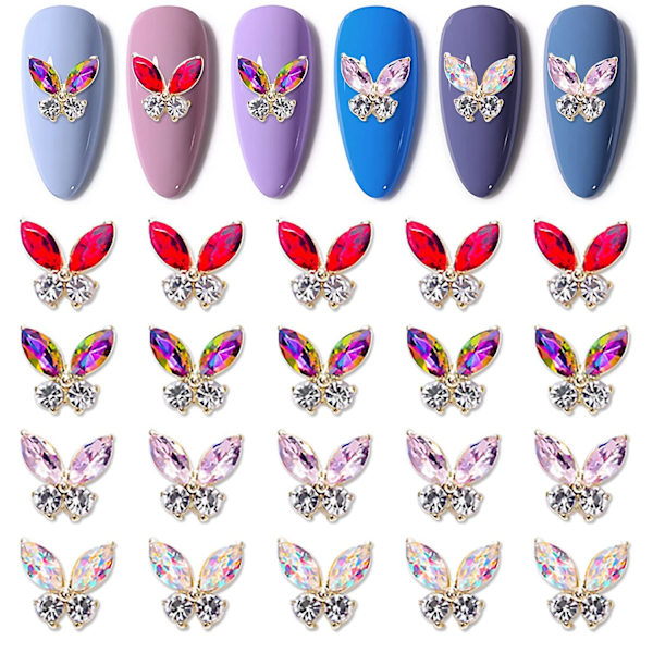 40 st 3D fjärilsnagelcharm 3D nagelrhinestone diamantglas kristall ab nagelkonstcharm metall ädelsten glitterdekoration kristallnaglar