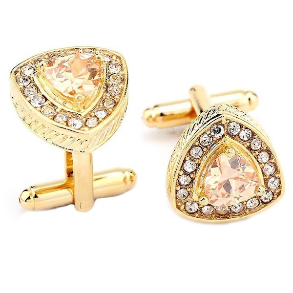 Gold Triangle Crown Crest Shield Shaped Cufflinks Stone Studded Novelty Shirt Cuff Links