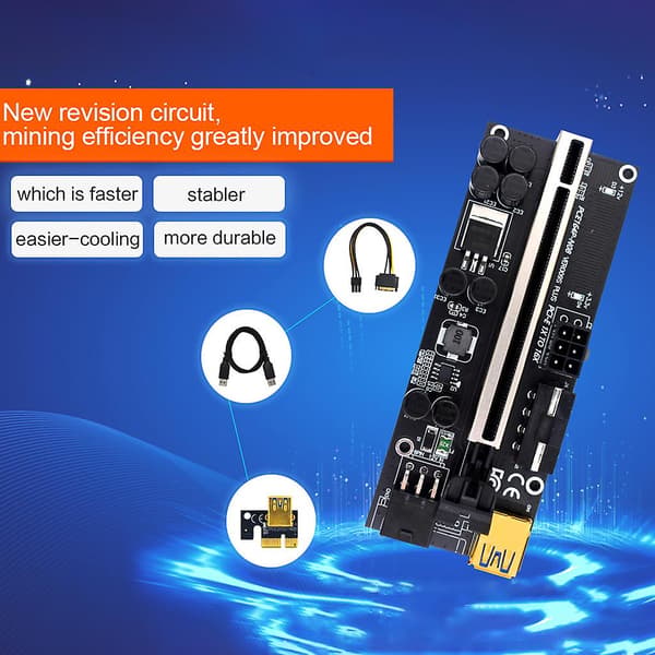Pci-e Riser Board Med 8 Solid Kondensatorer Usb 3.0 Kabel 3 Strømalternativer 2 Led
