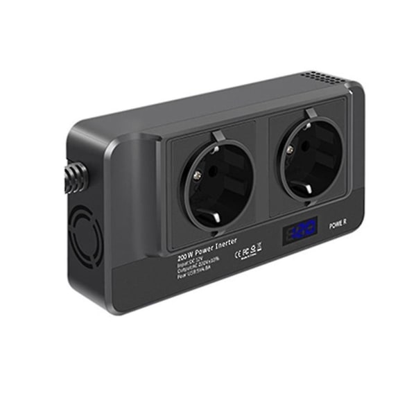 200w Bil Inverter, Spændingsomformer 12v Til 220v Med Smart Tidsvisning Lcd, 2 Stikkontakter Og 4 Usb C-yvan