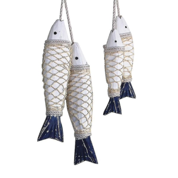 Hengende tre nautisk fisk dekorasjon, veggdekorert dør hengende strandtema dekor for hjemmepynt, middelhavsstil 2 stk.