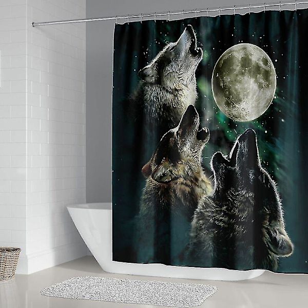 Animals Bruseforhæng 150180cm, Wolf Pack Bruseforhæng Vandtæt Polyester Bruseforhæng Med 12 Kroge Til Juledekoration, Badeforhæng