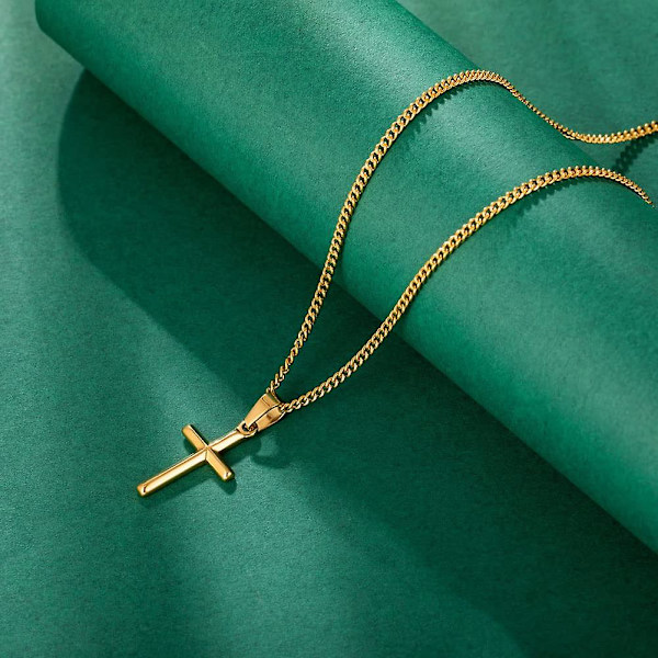 Udenlandsk handel Hip-hop smykker Simple Short Cross Pendant Cross-border E-commerce forsyning med rustfrit stålkæde (guld)