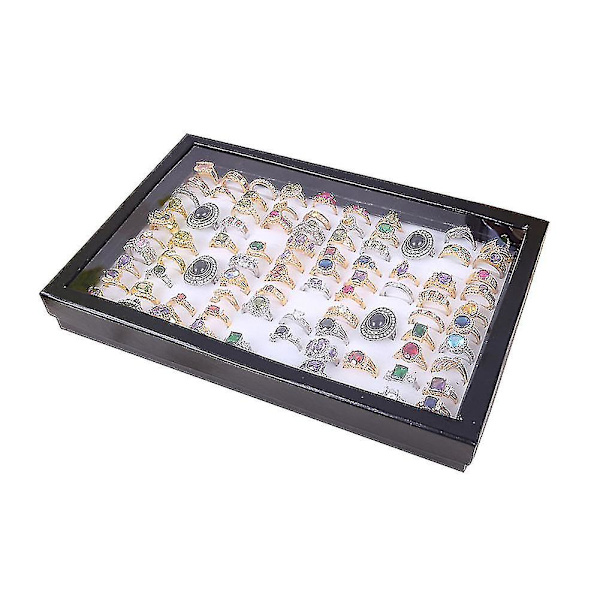 Velvet 100 Slots Ring Øreringe Display Box Showcase Opbevaring Case Holder Bakke Smykker Organizer Boxes