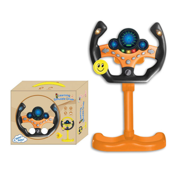Oranssi pystysuora ohjauspyörälelu simulaatioautoon kiinnitettävä lasten varhaiskasvatuksen oppimiskone rajat ylittävä takaistuimen lelu