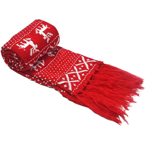 Christmas Scarf Knitted Snowflake Reindeer Moose Fringe Scarf