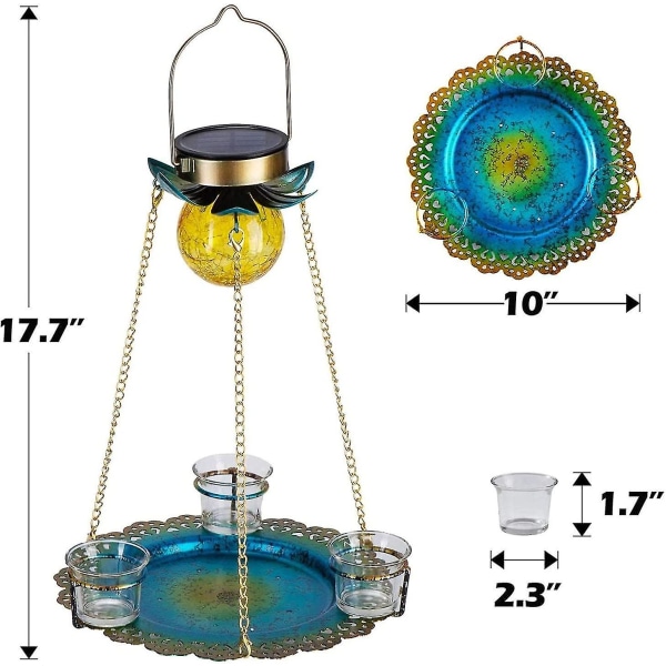 Fuglefoderbræt, Solcelledrevet Hængende Fuglefoderbræt, Metalhavekunstbræt Med 3 Kopper, Fuglefoderbræt