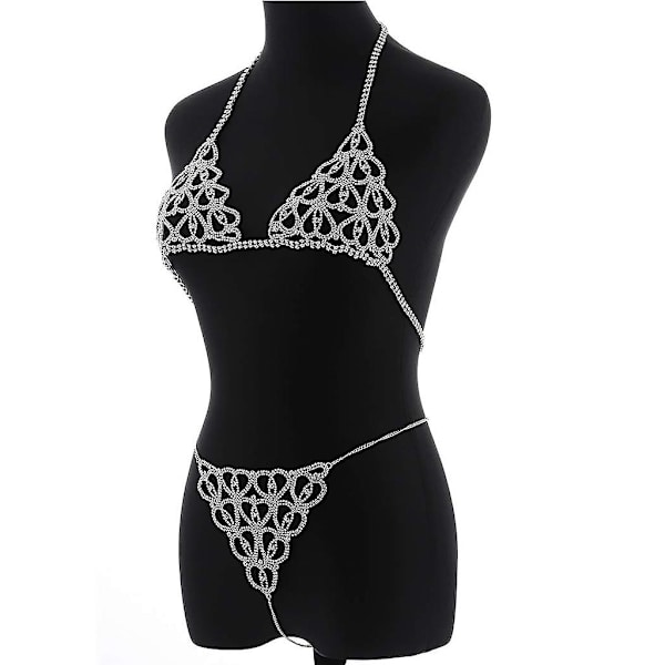 Boho vartaloketju rintaliivit hopea seksikäs strassi bikinit selkä avoin paljetit ketju