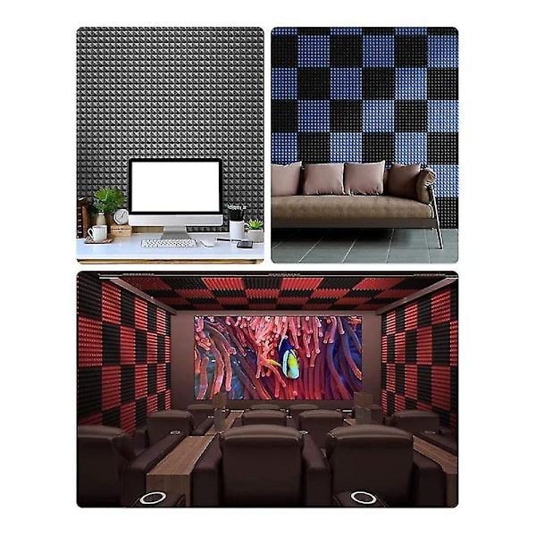 12-pack självhäftande ljudisoleringsskumplattor 2x12x12 tum pyramiddesign akustiskt skum, studio, bla