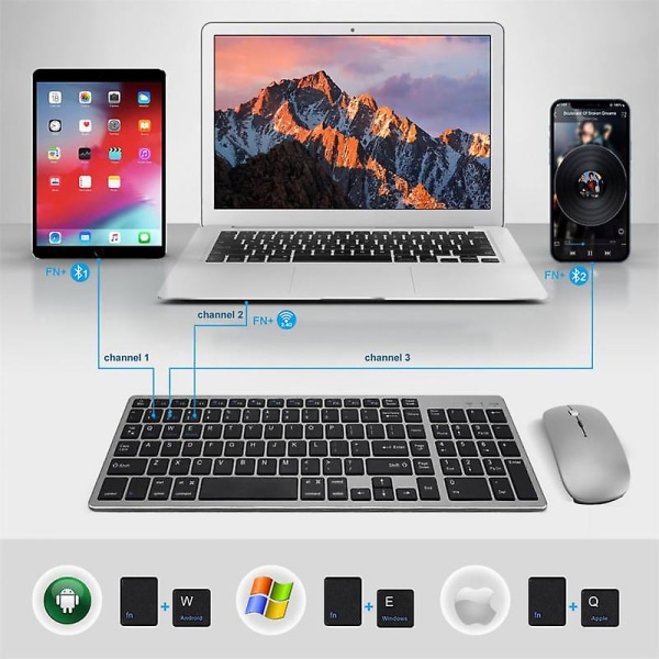 Ryra Ultra-slankt 2,4 g trådløst gaming-tastatur Mute 104-taster Bluetooth-tastatur Dual-mode