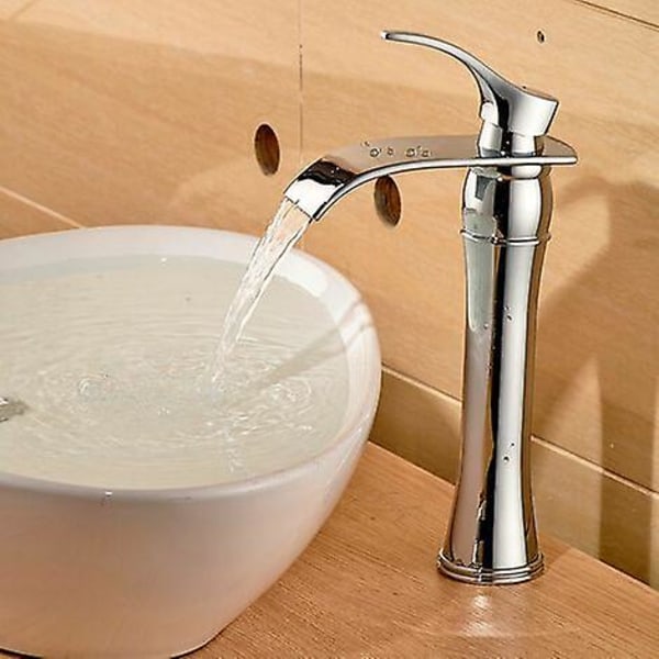 Moderne rund håndvaskarmatur med høj tud Kaskadearmatur med aflang tud til badeværelse