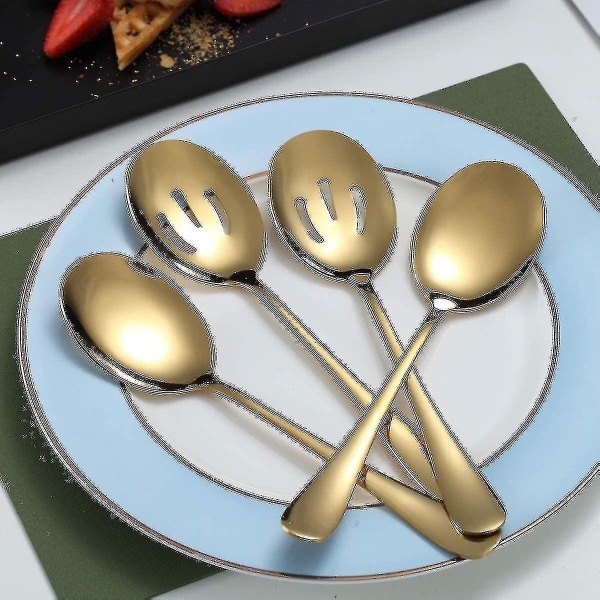 Guld serveringsskeer 4 stk., Inkluder 2 serveringsskeer 2 hulskeer