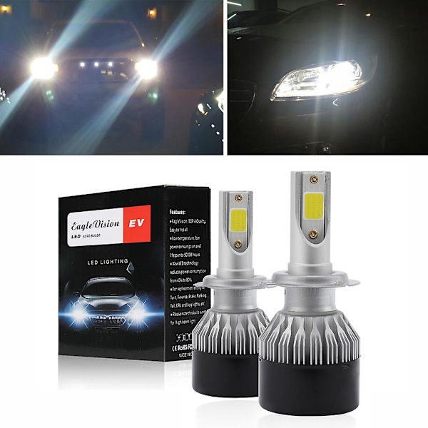 2 st 5000lm H7 LED dimljus 12v 40w COB bilkörningsstrålkastare 6000k