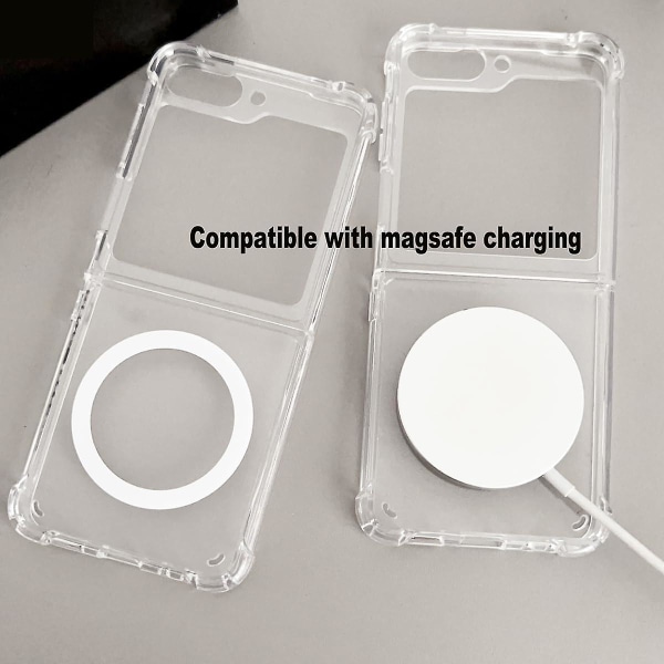 Magnetiskt genomskinligt fodral till Samsung Galaxy Z Flip 5, kompatibelt med Magsafe, mjukt TPU-skydd, stötsäkert fodral med fyra hörn