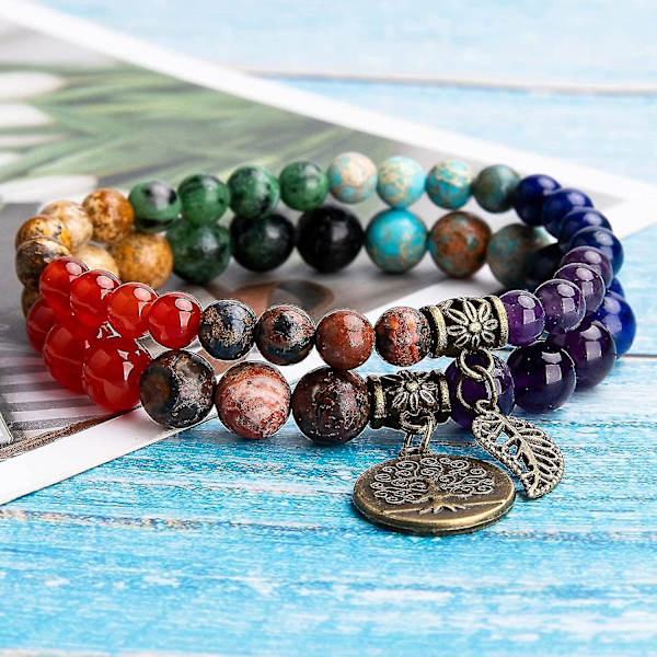 Chakra-armbånd for kvinner - Helbredende krystallarmbånd Naturlige edelstener Yoga Reiki for kvinner