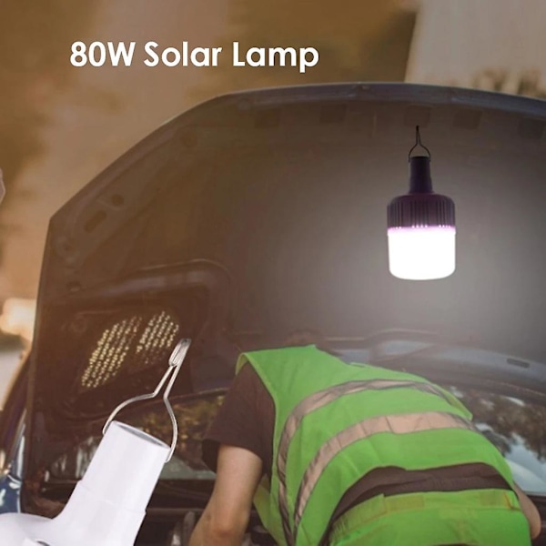 Bärbar 80w/50w LED solcellslampa 3 lägen justerbar USB-laddning för utomhusbruk