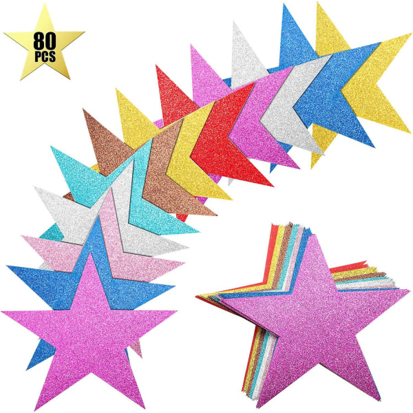 80 kpl Glitter Star-leikkaukset Paperitähtikonfettileikkaukset ilmoitustaululle luokkahuoneen seinäjuhlakoristelutarvikkeet, pituus 6 tuumaa, 8 väriä