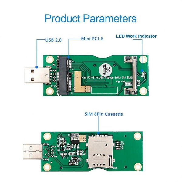 Mini Pci-e til usb-adapter med Sim 8pin kortspor Plug and Play for Wwan/lte-modul for Litecoin Bt