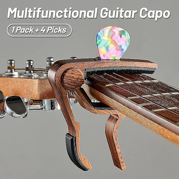 Gitarr Capo med plektrumhållare och 4 plektrum för akustisk elgitarr Ukulele Mandolin Banjo