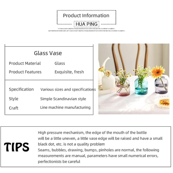 400ml Tomme Glas Diffuserflasker - Blomster Vase Multifarvet Gave Hjem Rosa Grøn Grå Hvid