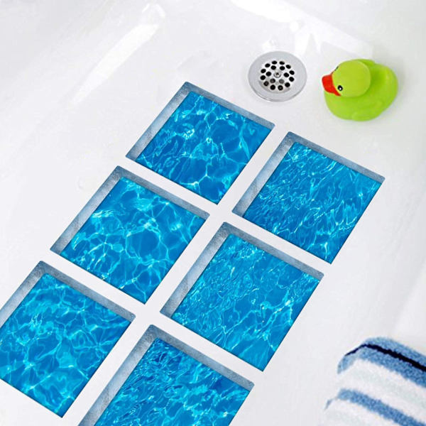 6 stk. 20x20cm, Anti-Slip Badeværelsesstickers 3D Ocean Badeværelsesstickers, Til Børn