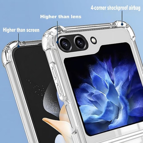 Magsafe-yhteensopiva magneettinen kirkas case Samsung Galaxy Z Flip 5:lle, pehmeä TPU-puskurin neljän kulman iskunkestävä cover