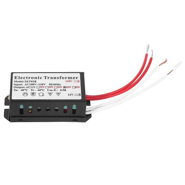 110v til 12v 60w halogen lys strømforsyning konverter elektronisk transformator svart